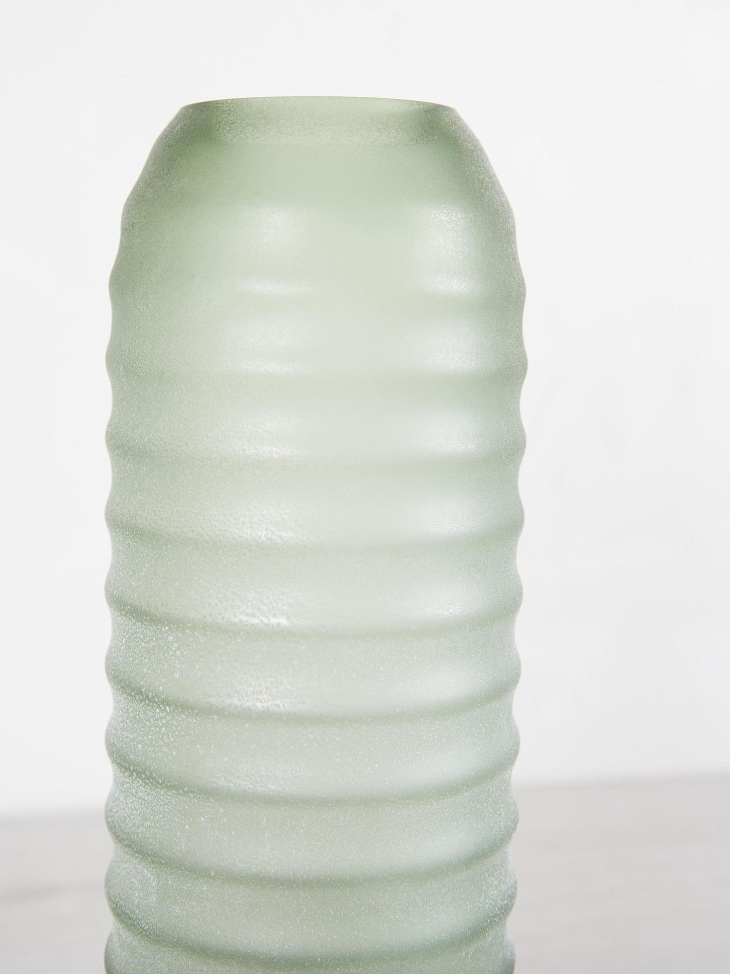 Yana Green Matte Ribbed Glass &amp; Wood Vase - Medium