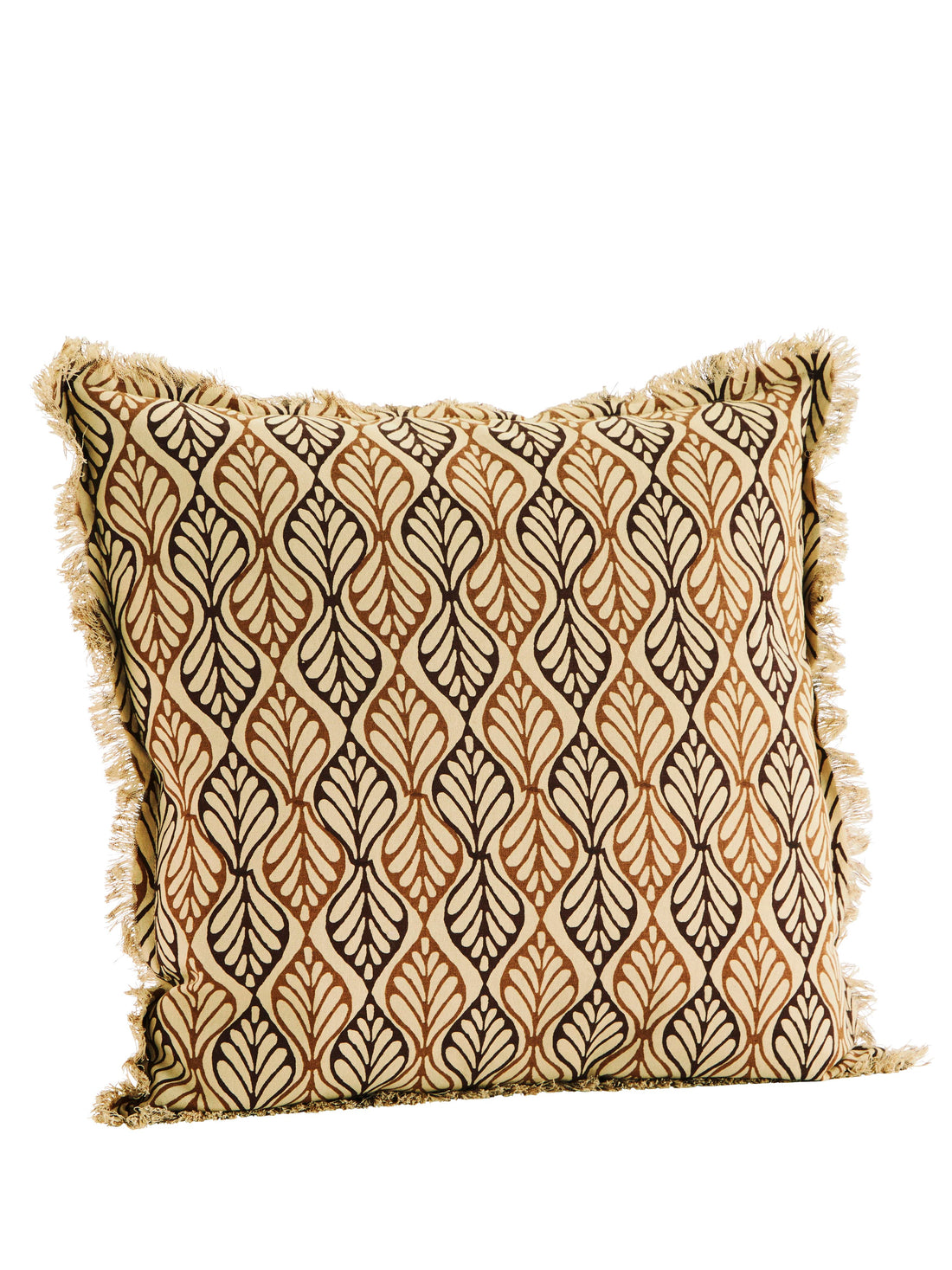 Beige, Sienna &amp; Coffee Printed Cushion with Fringe