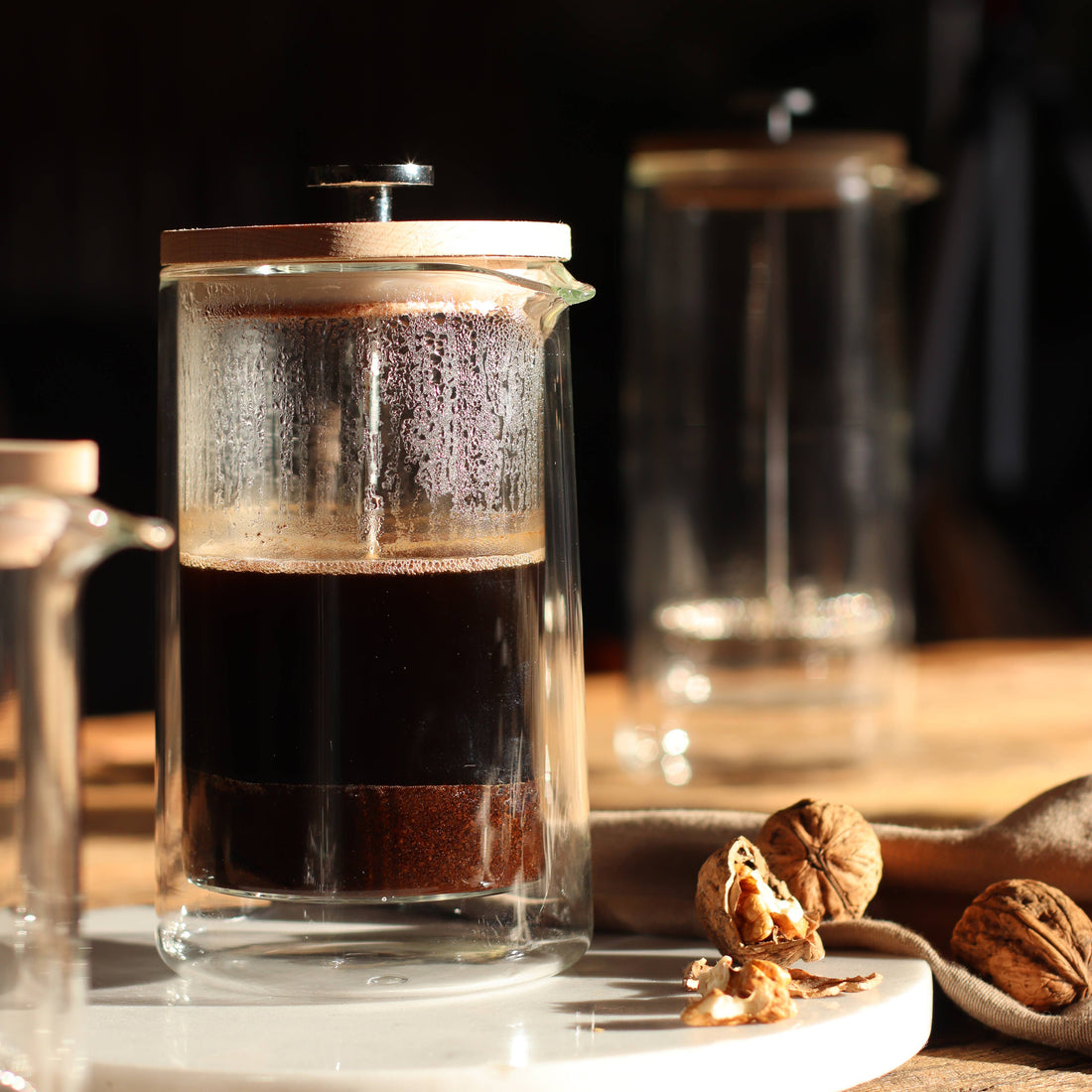 800 ml double-walled glass and wood French press