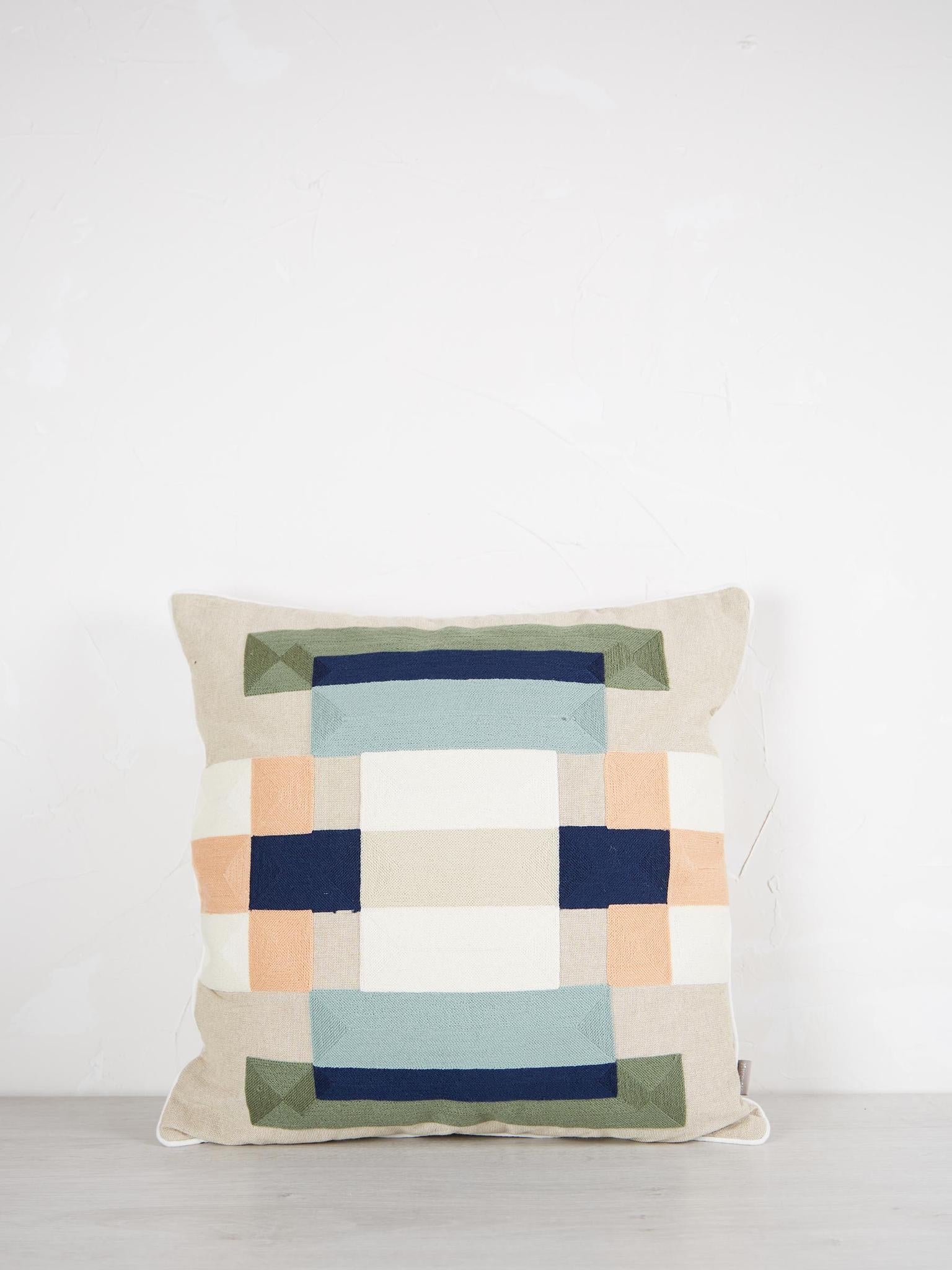 Bertille Embroidered Cushion - Geometric Print -