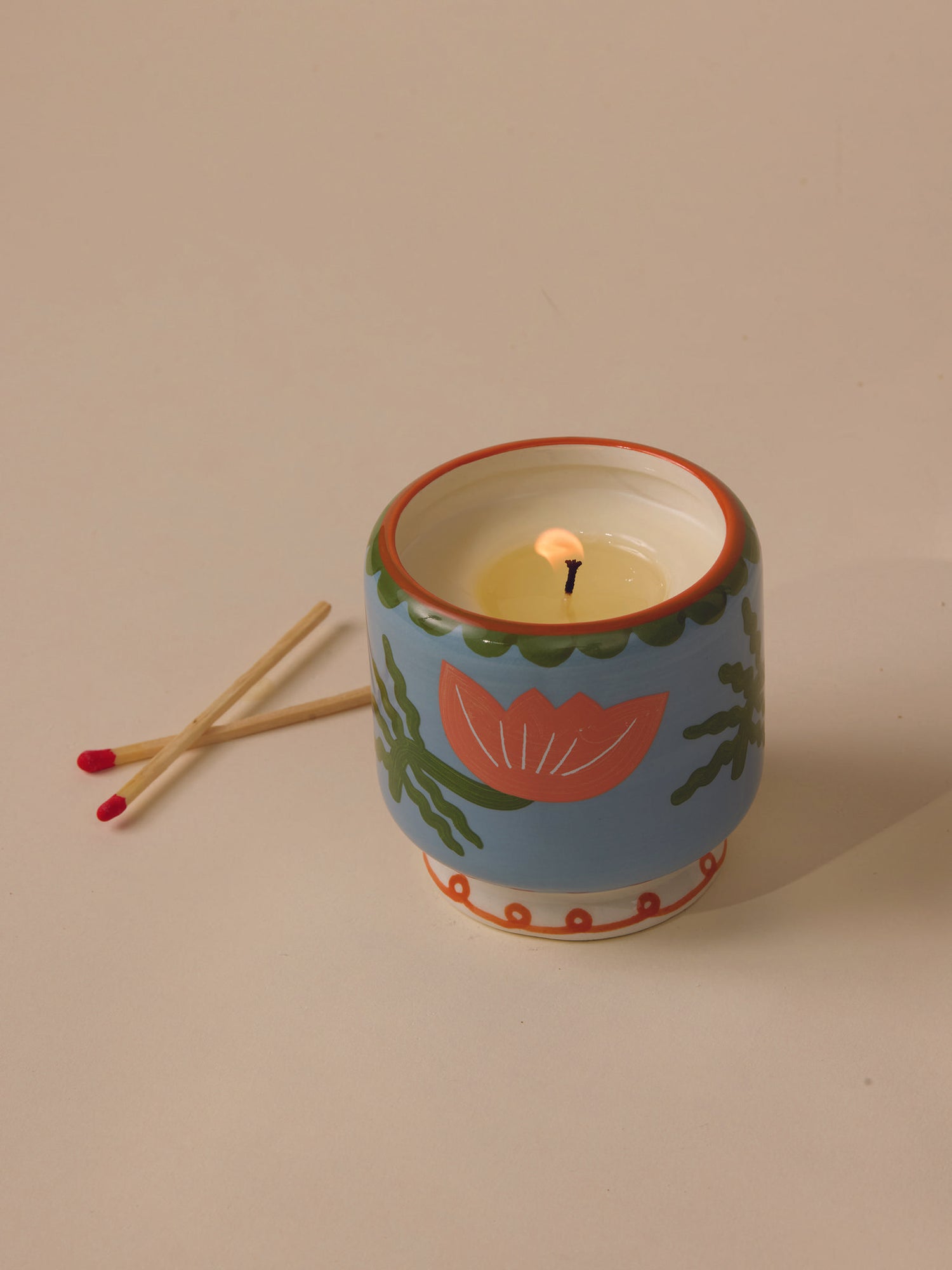 Adopo Hand-painted 8 oz Flower Ceramic Boxed Candle - Cactus Flower