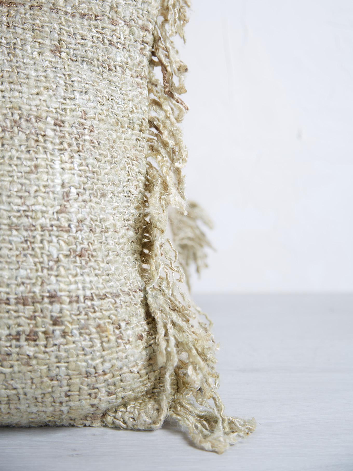 Ecru Woven Fringe Cushion