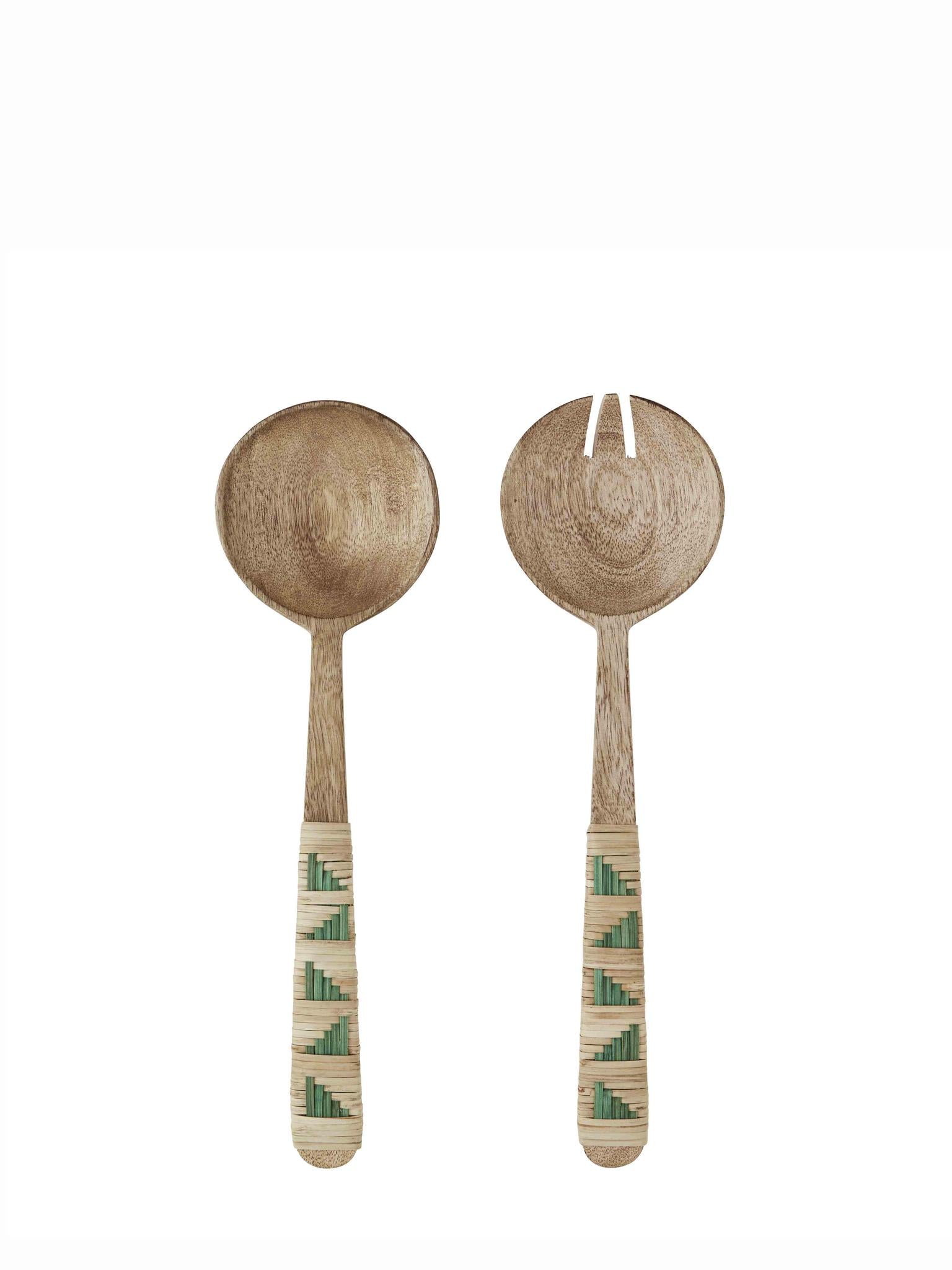 Hand Carved Wooden Serving Set with Cane