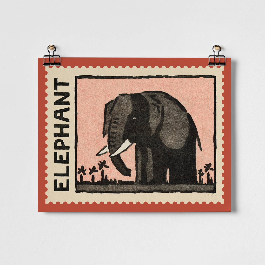 Elephant Vintage Stamp Fine Art Print