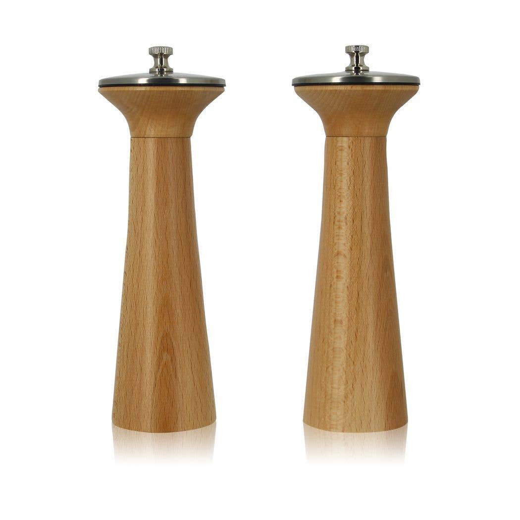 Duo pepper mill and salt mill set in wood and stainless steel