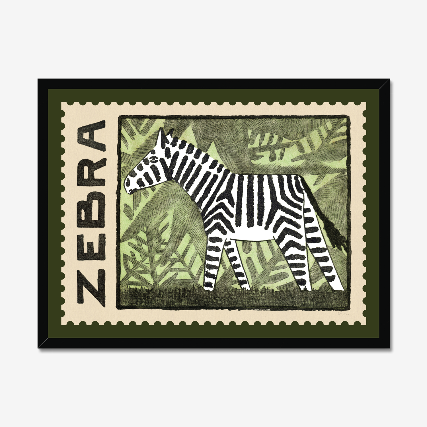 Zebra Vintage Stamp Fine Art Print