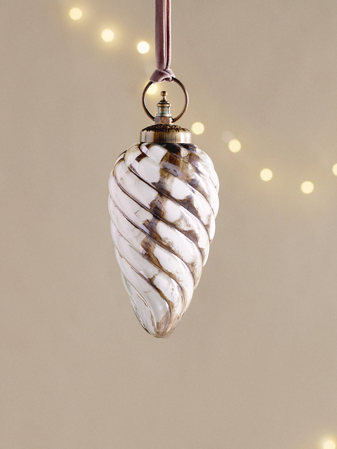 Maran Giant Gold &amp; Cream Recycled Glass Swirl Bauble - Small