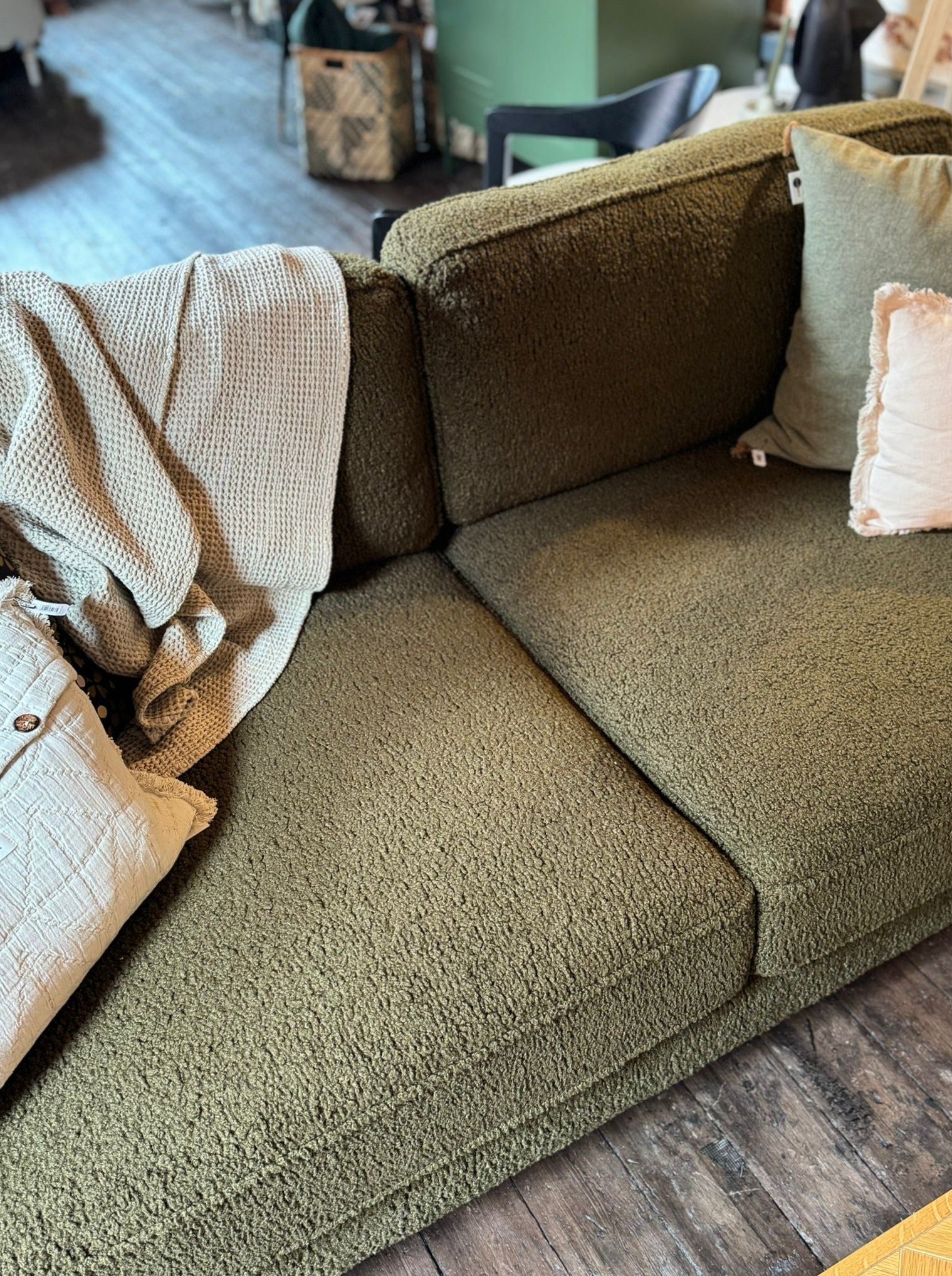 Olive Boucle Sofa