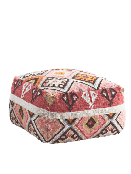 Handwoven Wool Pouffe - Raspberry Brown