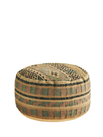 Handwoven Jute Pouffe - Camel, Olive &amp; Rose