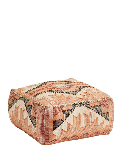 Handwoven Wool Pouffe - Orange, Burnt Red &amp; Sand