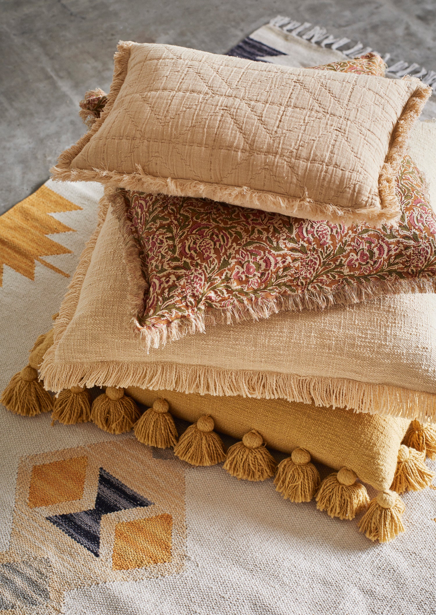 Mustard Cushion With Tassels