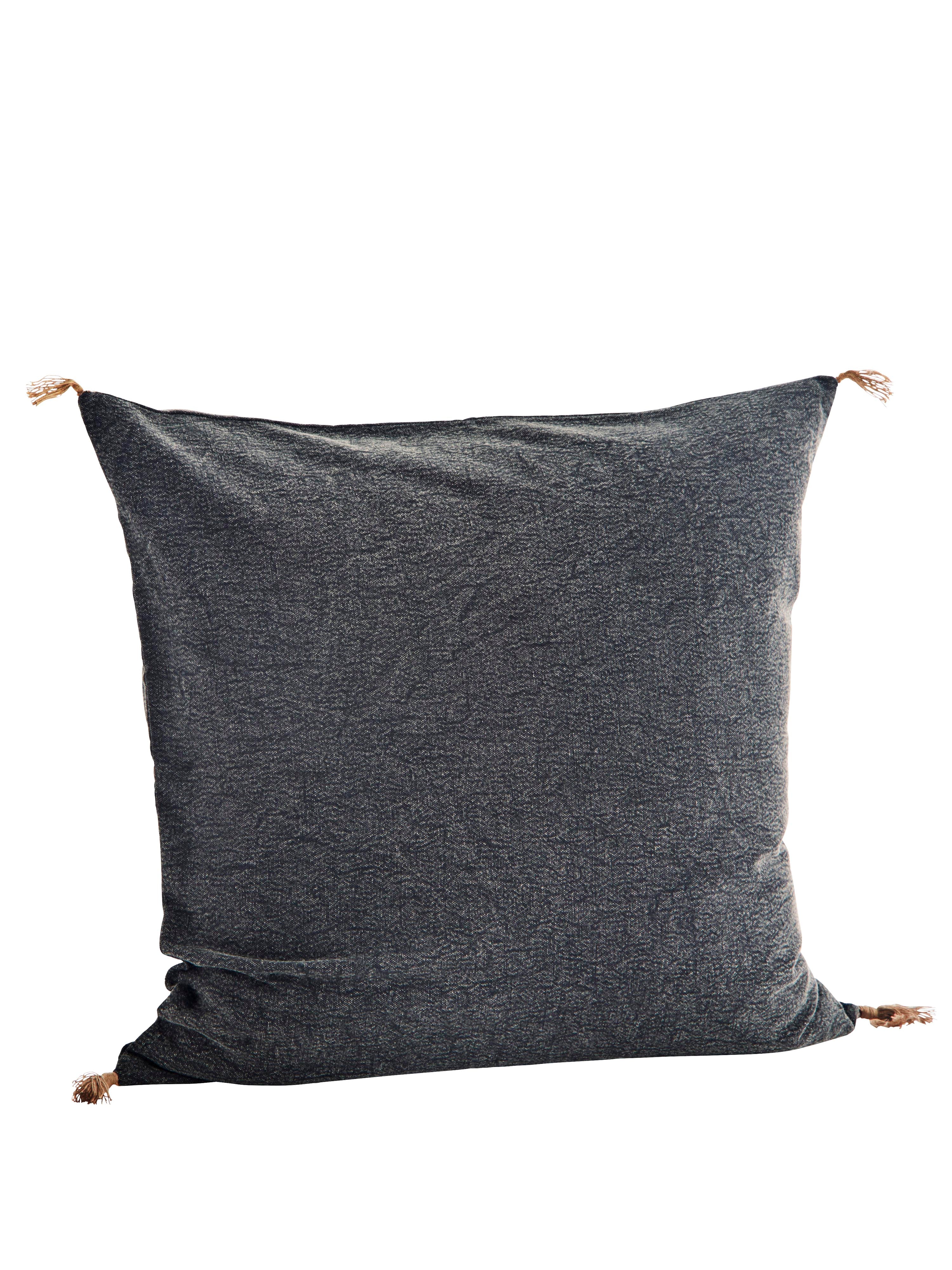 Washed Cotton Cushion With Tassels -  Anthracite