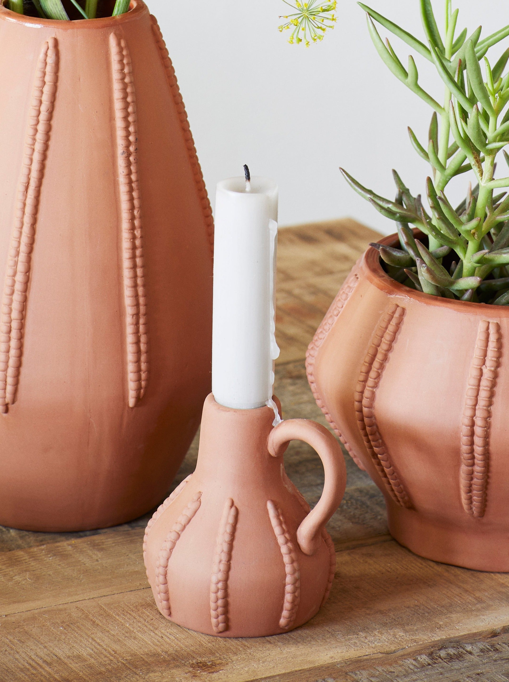 Terracotta Candle Holder With Handle