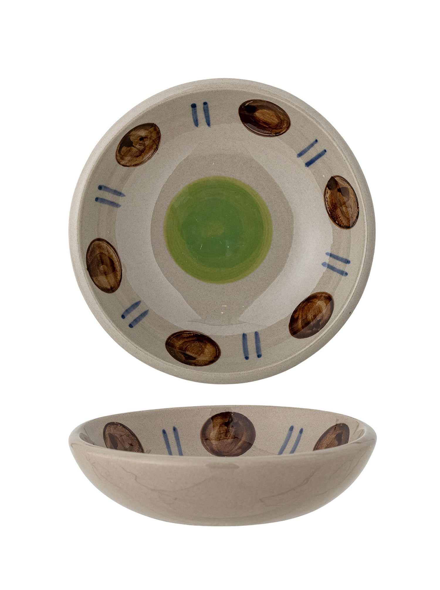 Hand-Painted Stoneware Bowl in Natural, Blue, Brown &amp; Green