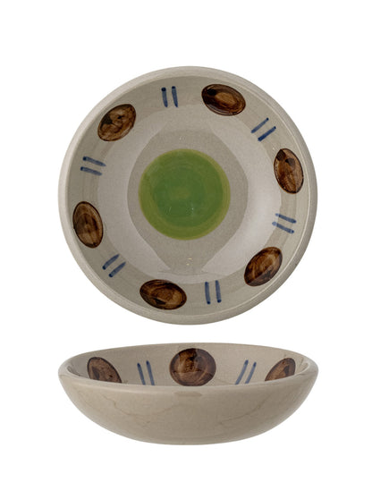 Hand-Painted Stoneware Bowl in Natural, Blue, Brown &amp; Green