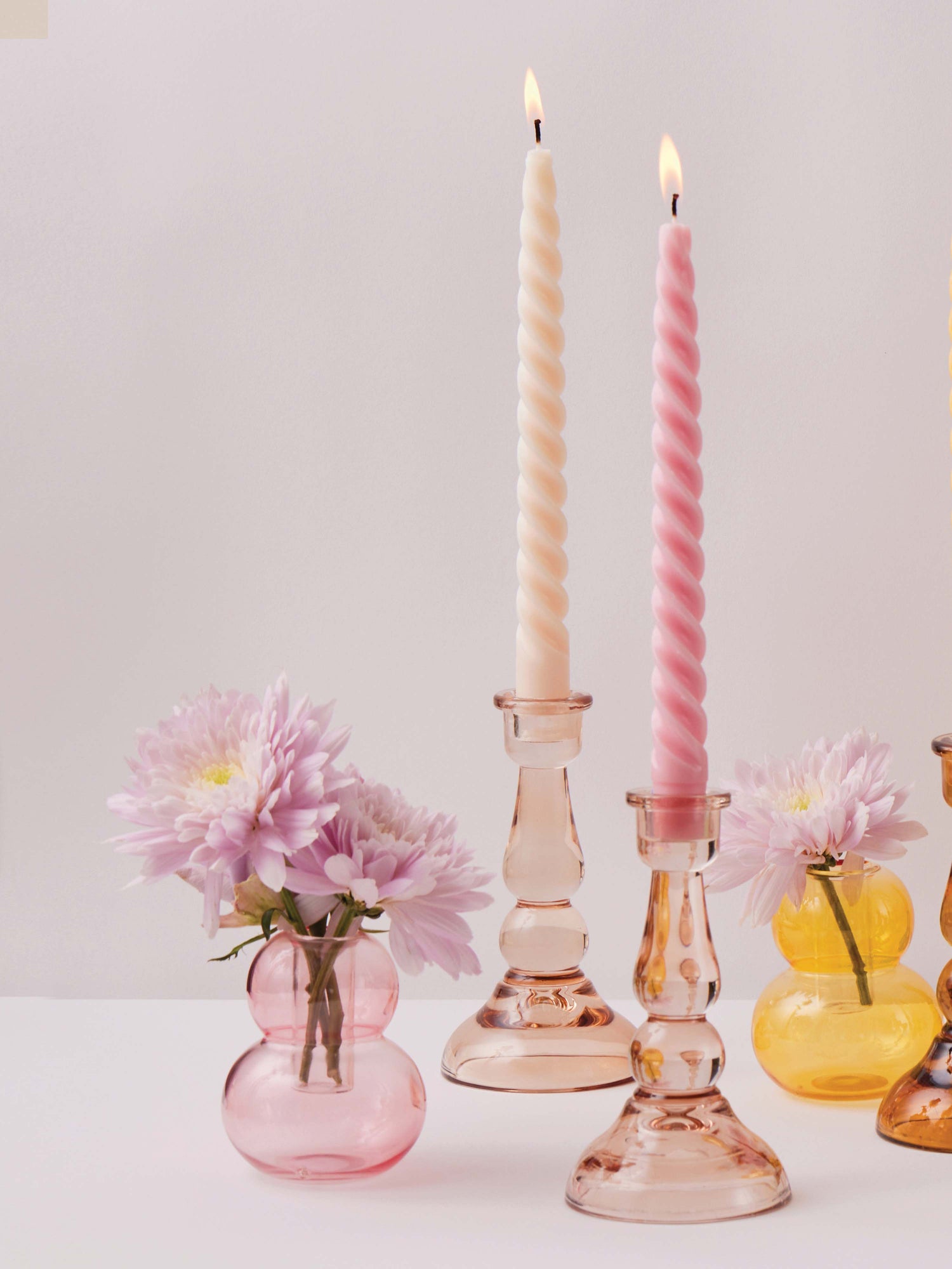 Pink Tall Glass Taper Candle Holder