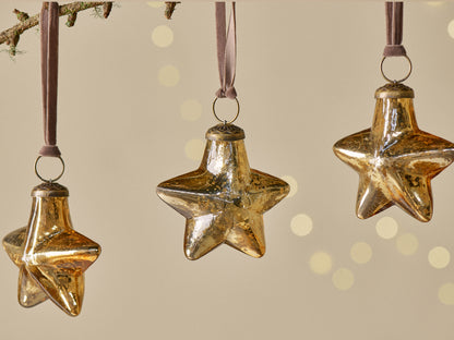 Sardi Star Recycled Glass Bauble - Antique Gold