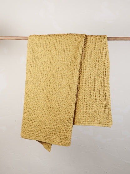 Stonewashed Cotton Tana Bedspread Throw - Gold - 3 Sizes Available