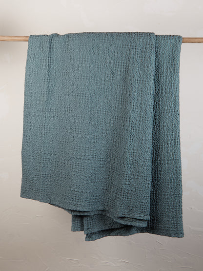 Stonewashed Cotton Tana Bedspread Throw - Prusse Teal - 3 Sizes Available