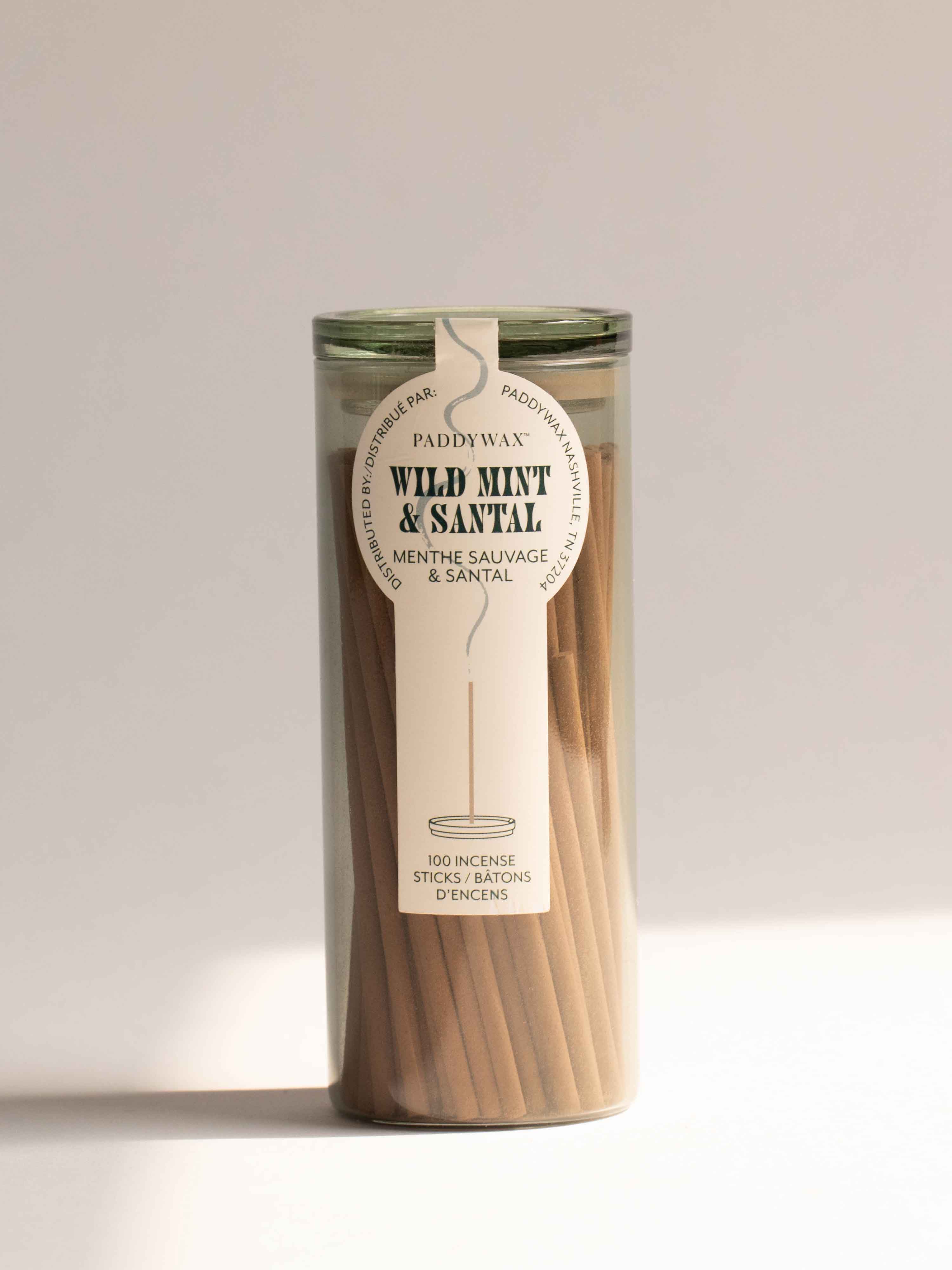 100 Incense Sticks &amp; Glass Holder - Wild Mint &amp; Santal