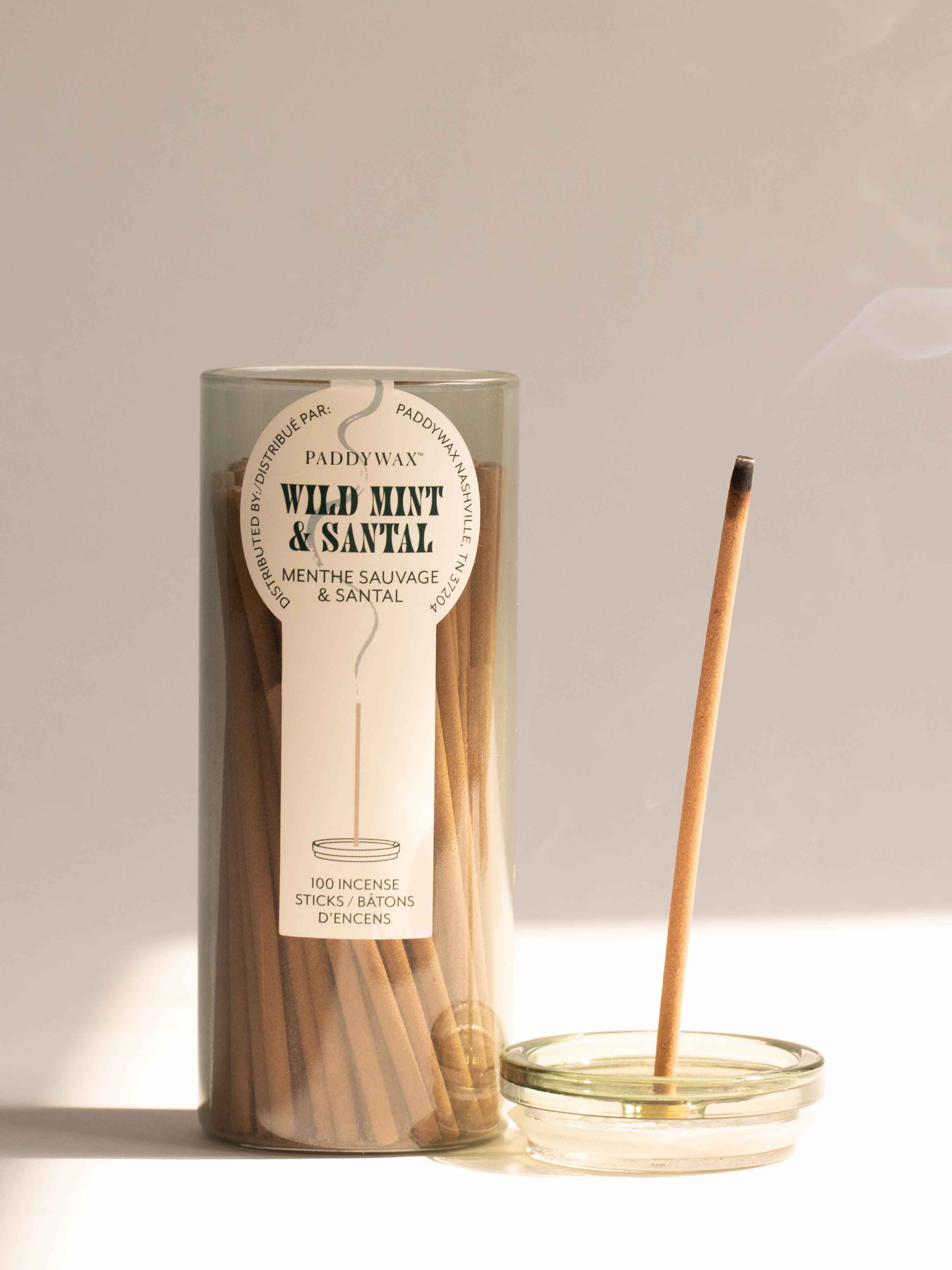 100 Incense Sticks &amp; Glass Holder - Wild Mint &amp; Santal