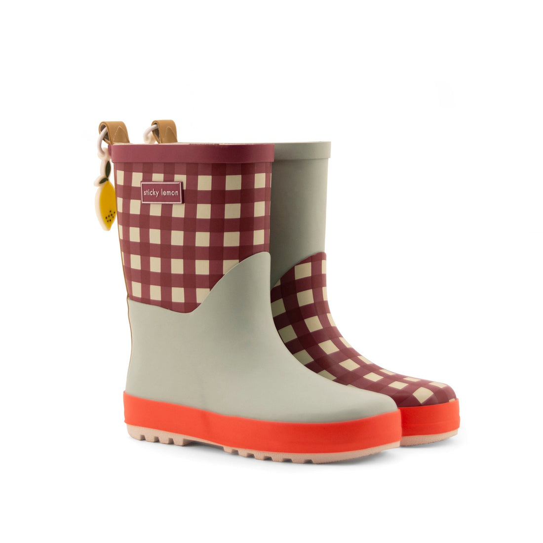 Gingham Wellies in Grape/Pool Green