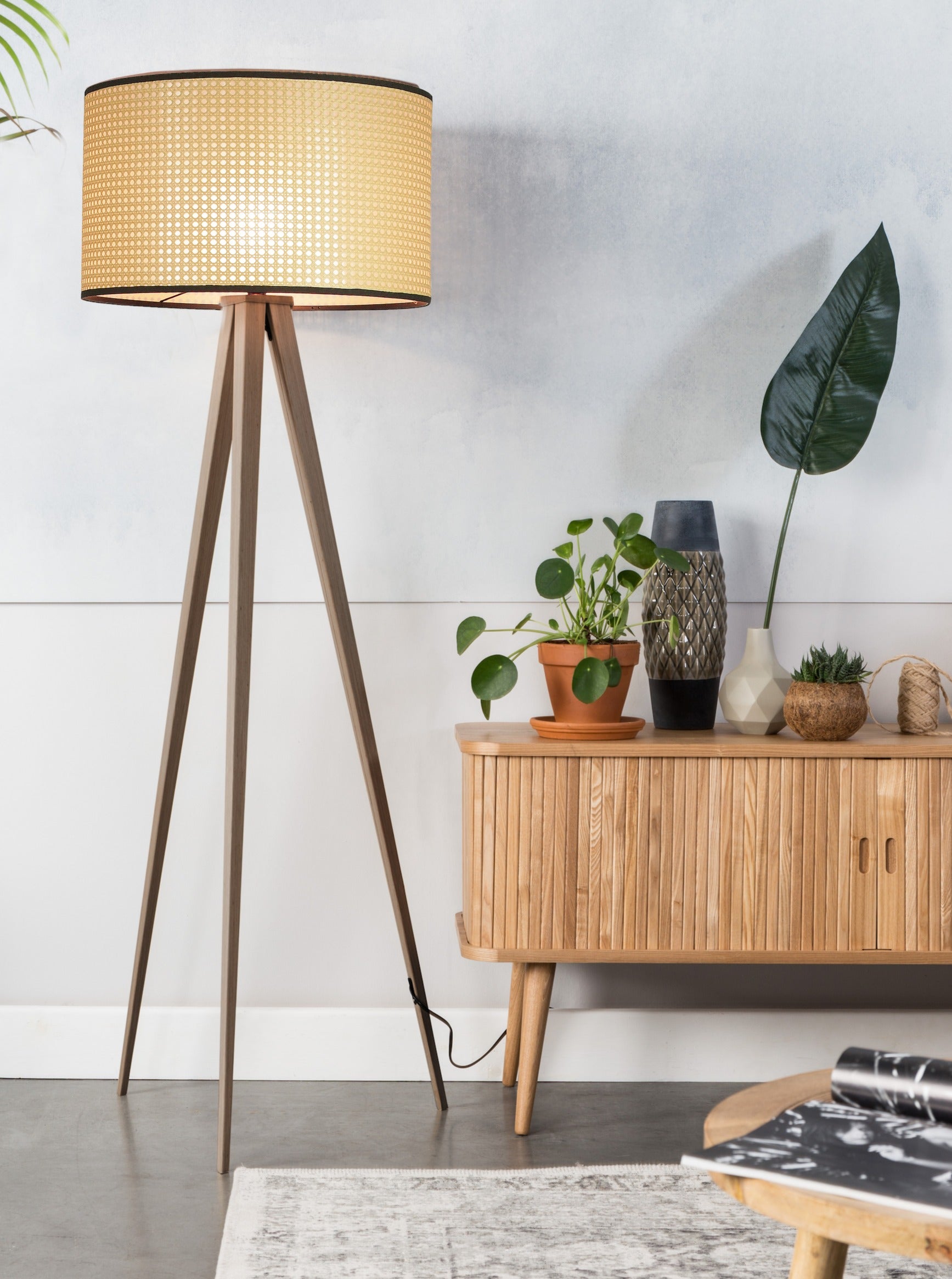 Tripod Cane Webbing Floor Lamp