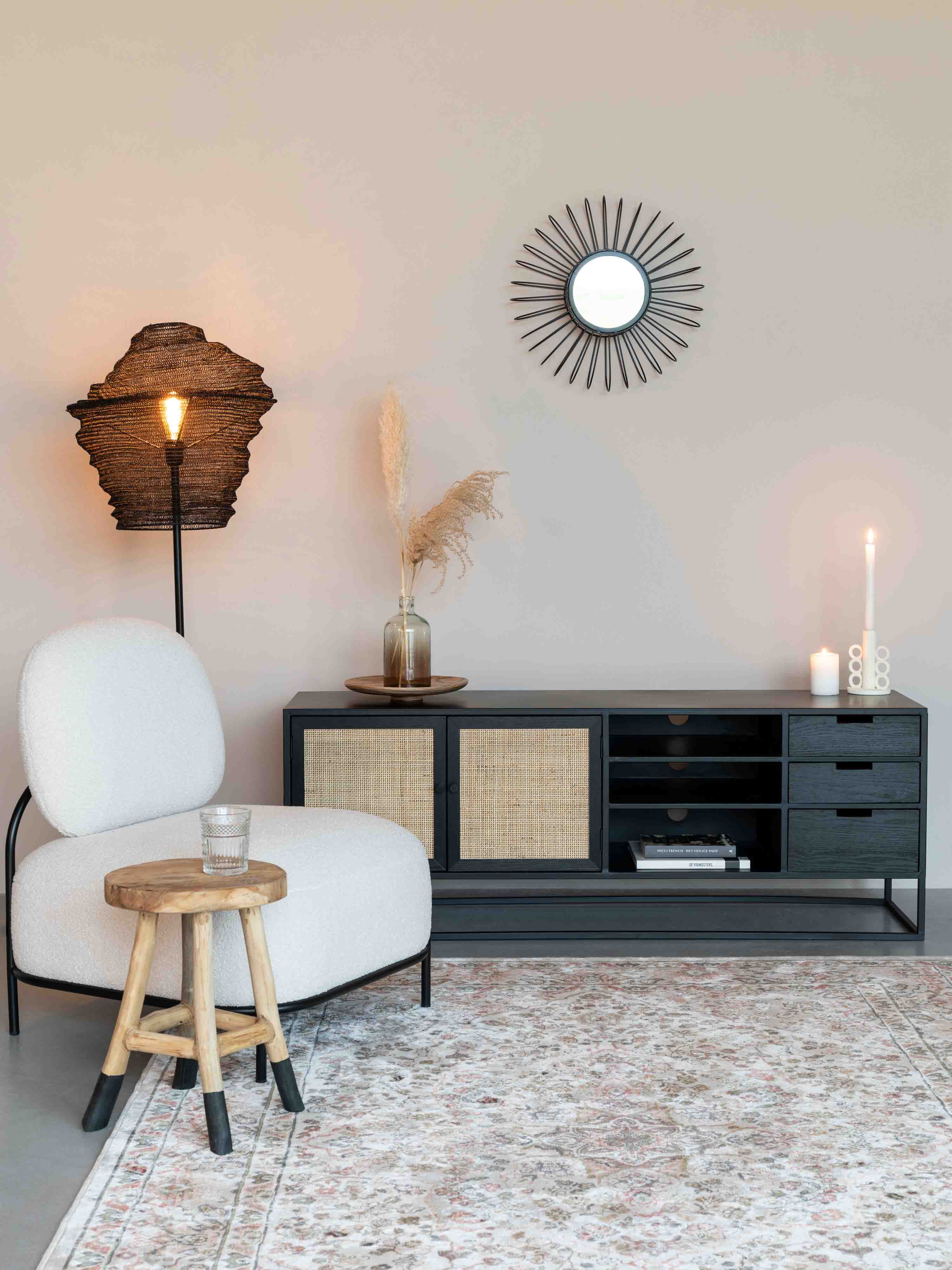 Armie Sideboard in Black And Rattan