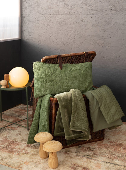 Stonewashed Cotton Tana Bedspread Throw - Almond Green - 3 Sizes Available