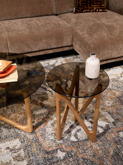 Naia Oak &amp; Glass Side Table