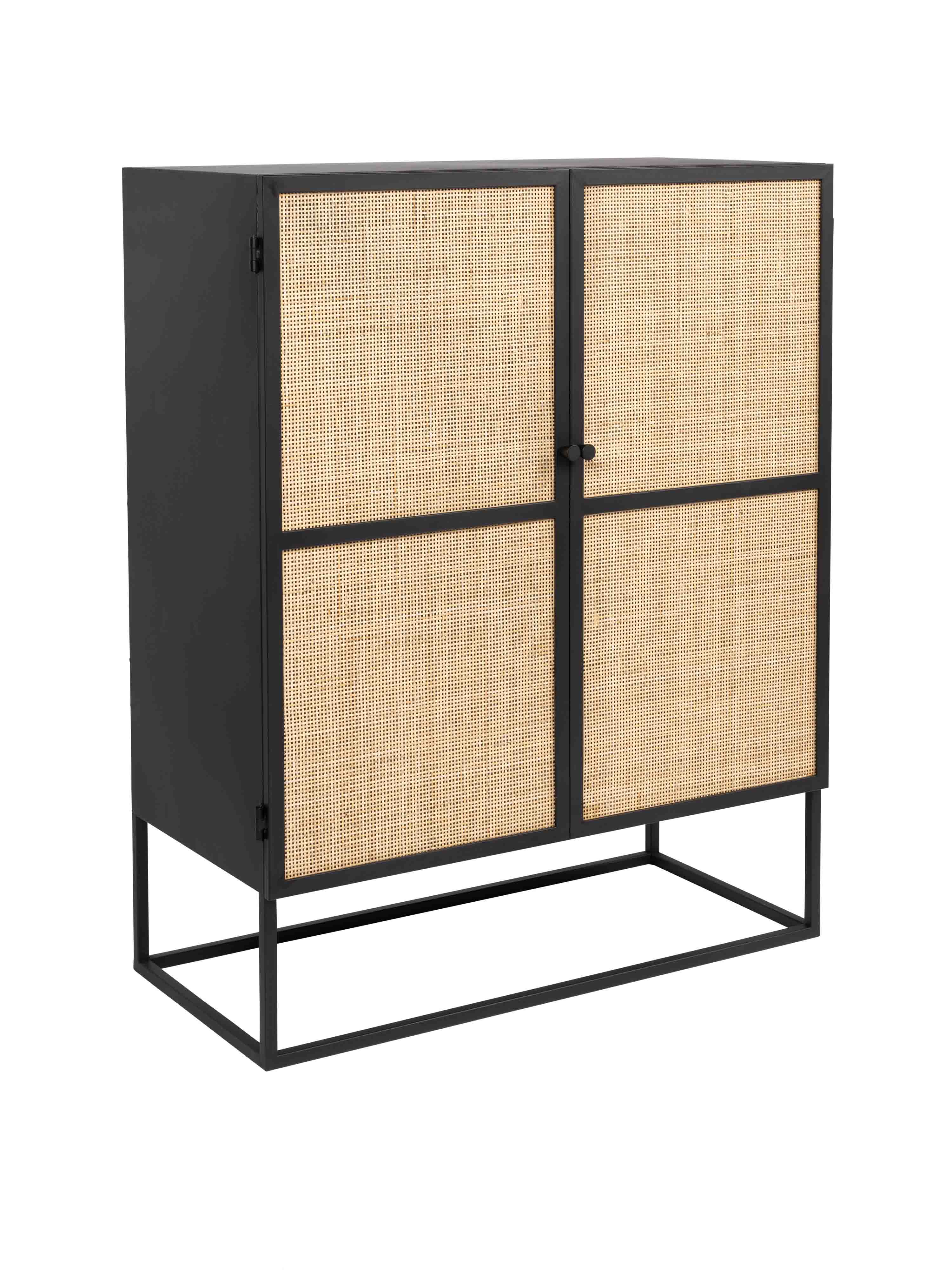 Armie Single Low Cabinet in Black And Rattan