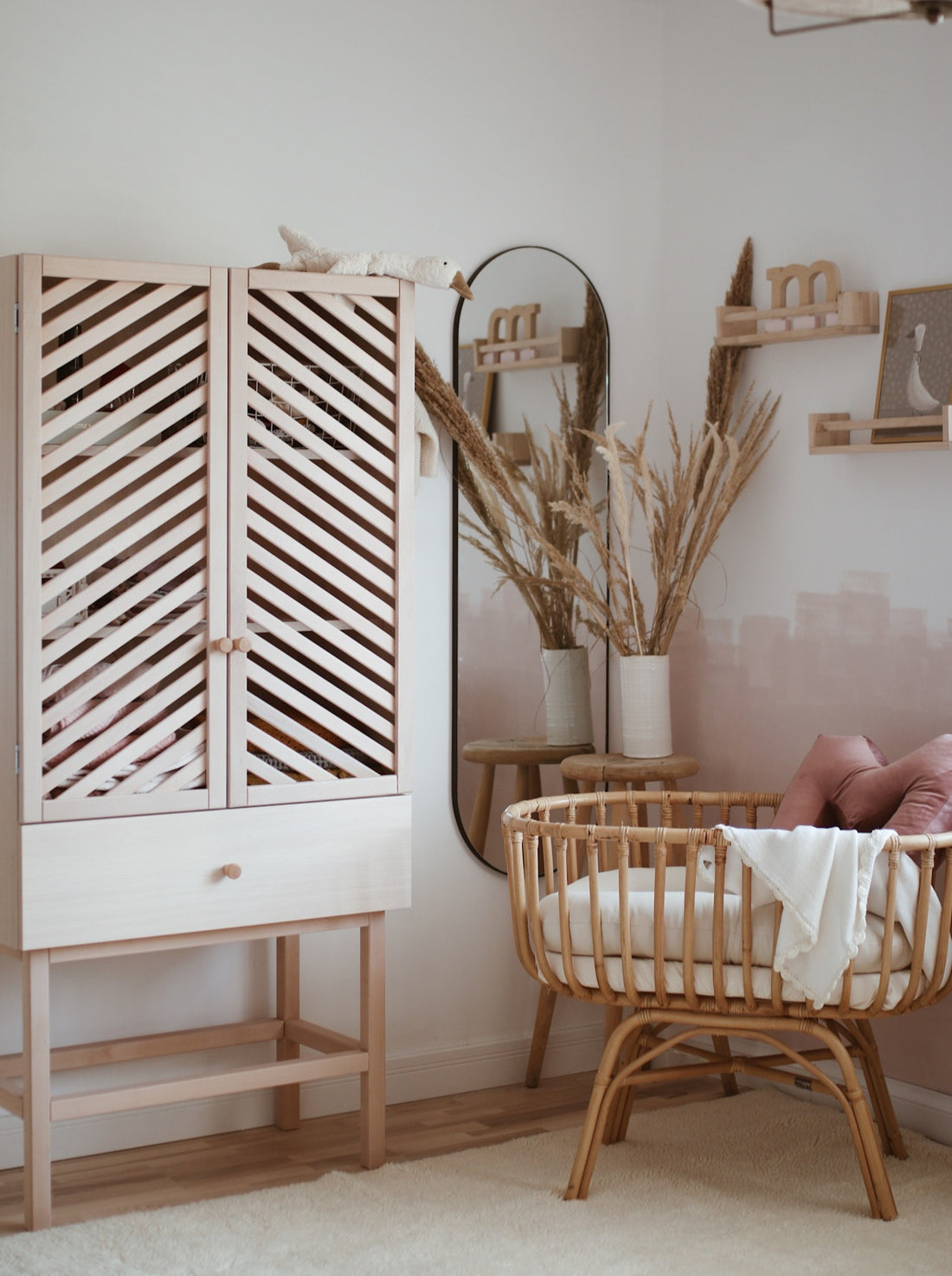 Chevron Beech Wood Scandi Cabinet