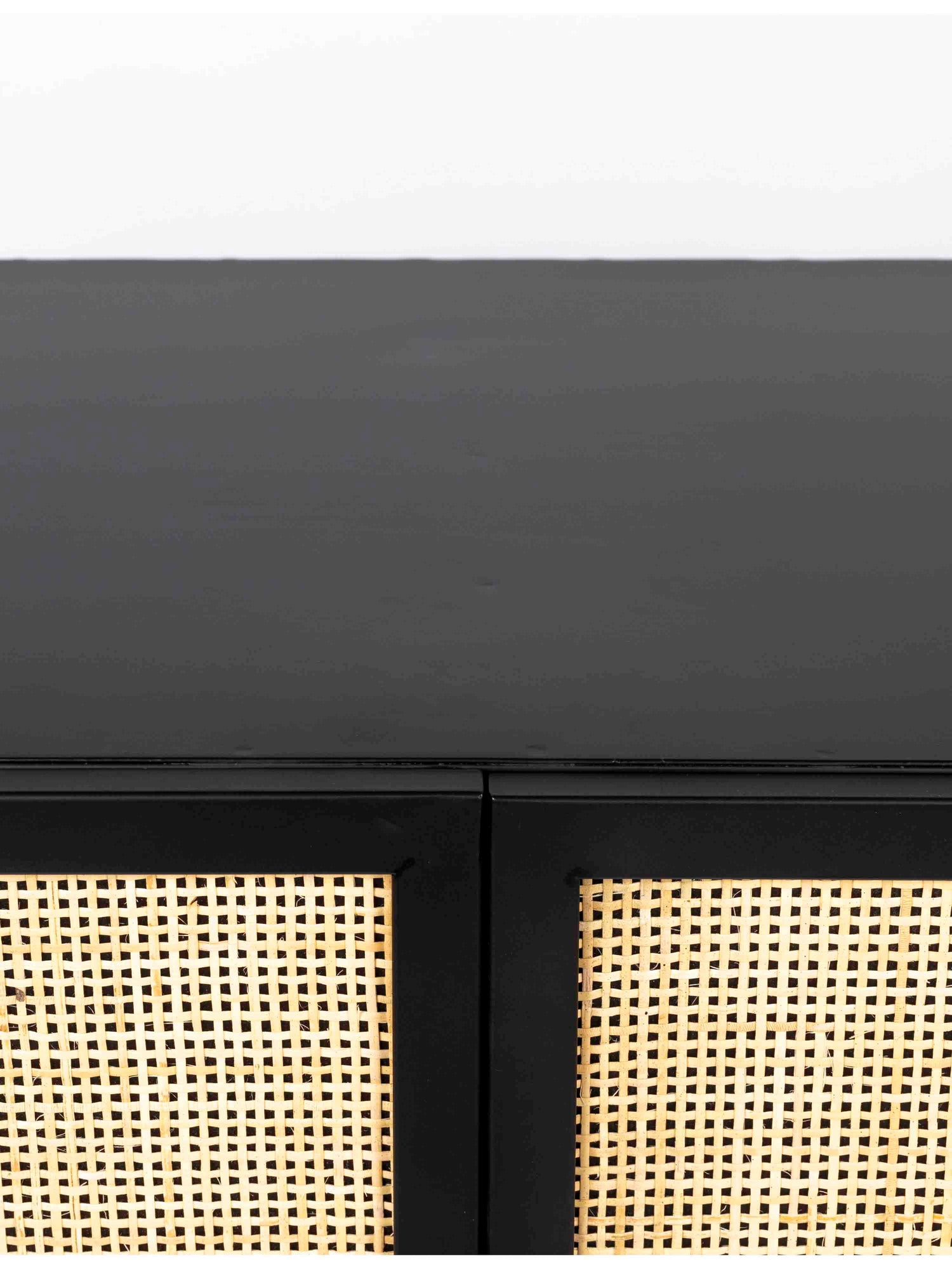 Armie Single Low Cabinet in Black And Rattan