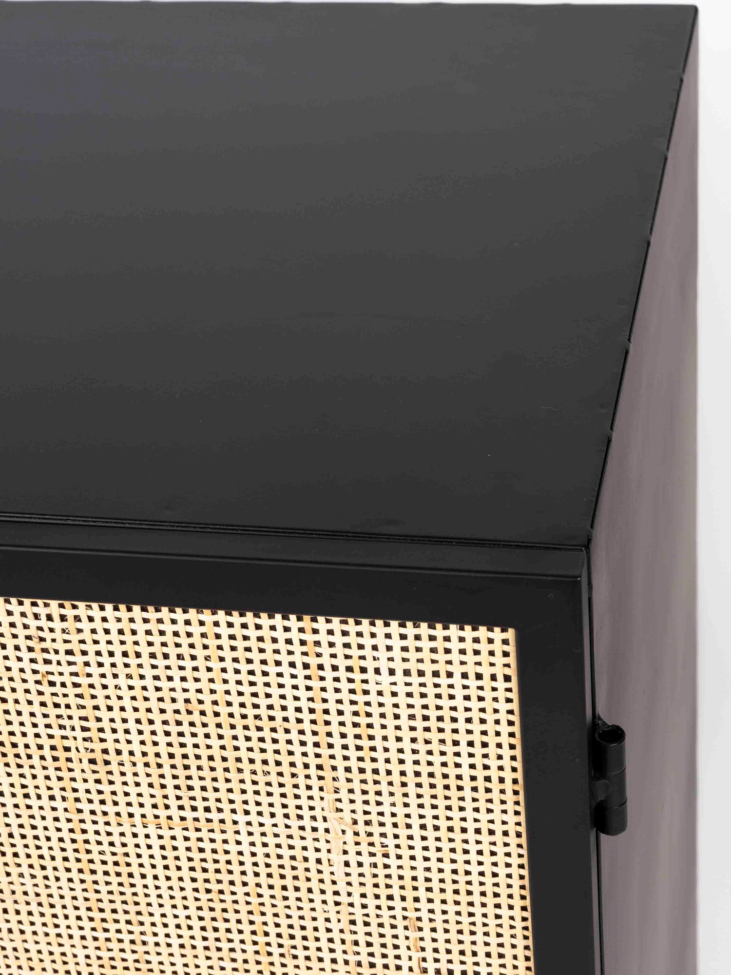 Armie Single Low Cabinet in Black And Rattan