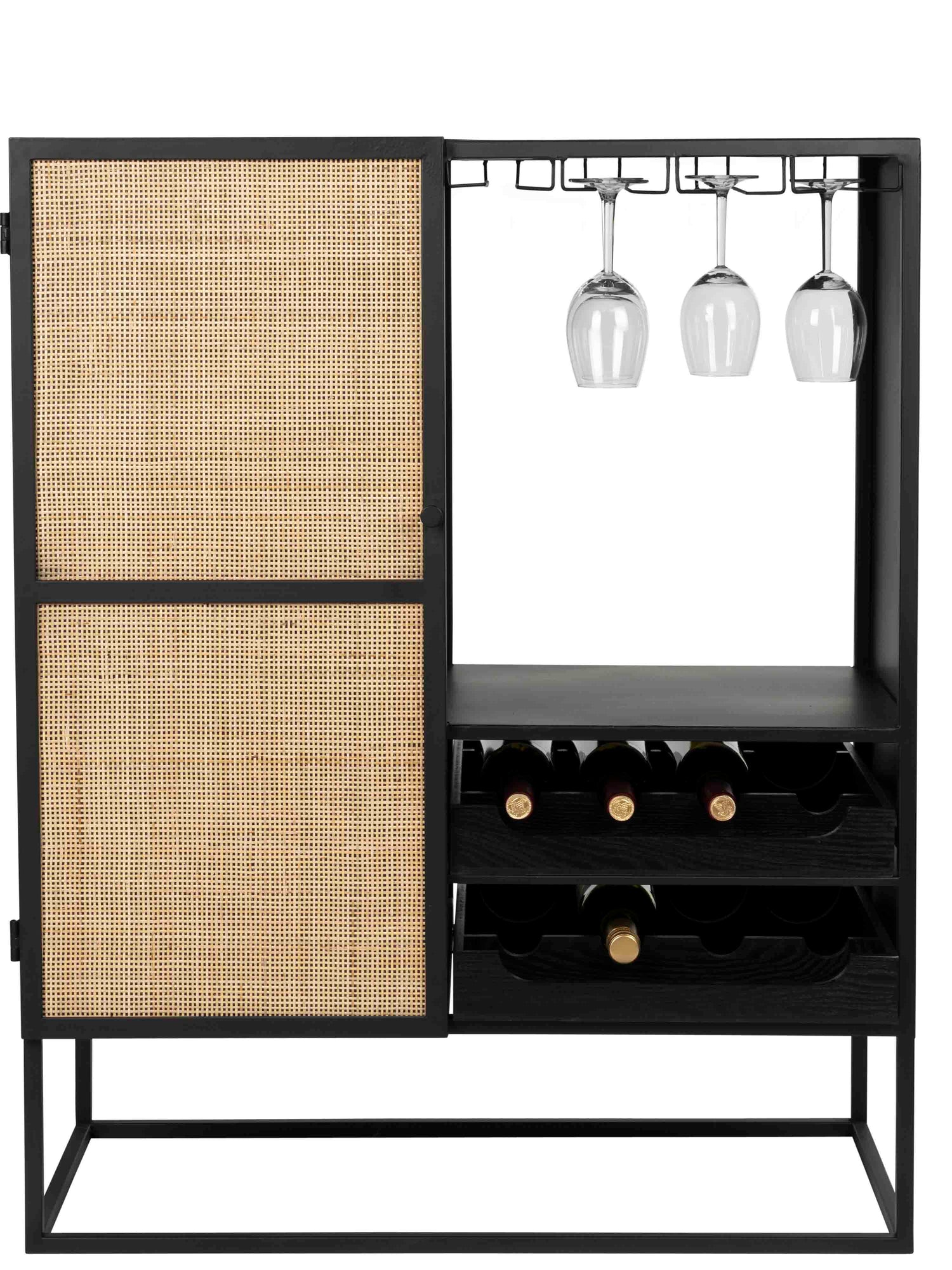 Armie Low Wine Cabinet in Black And Rattan