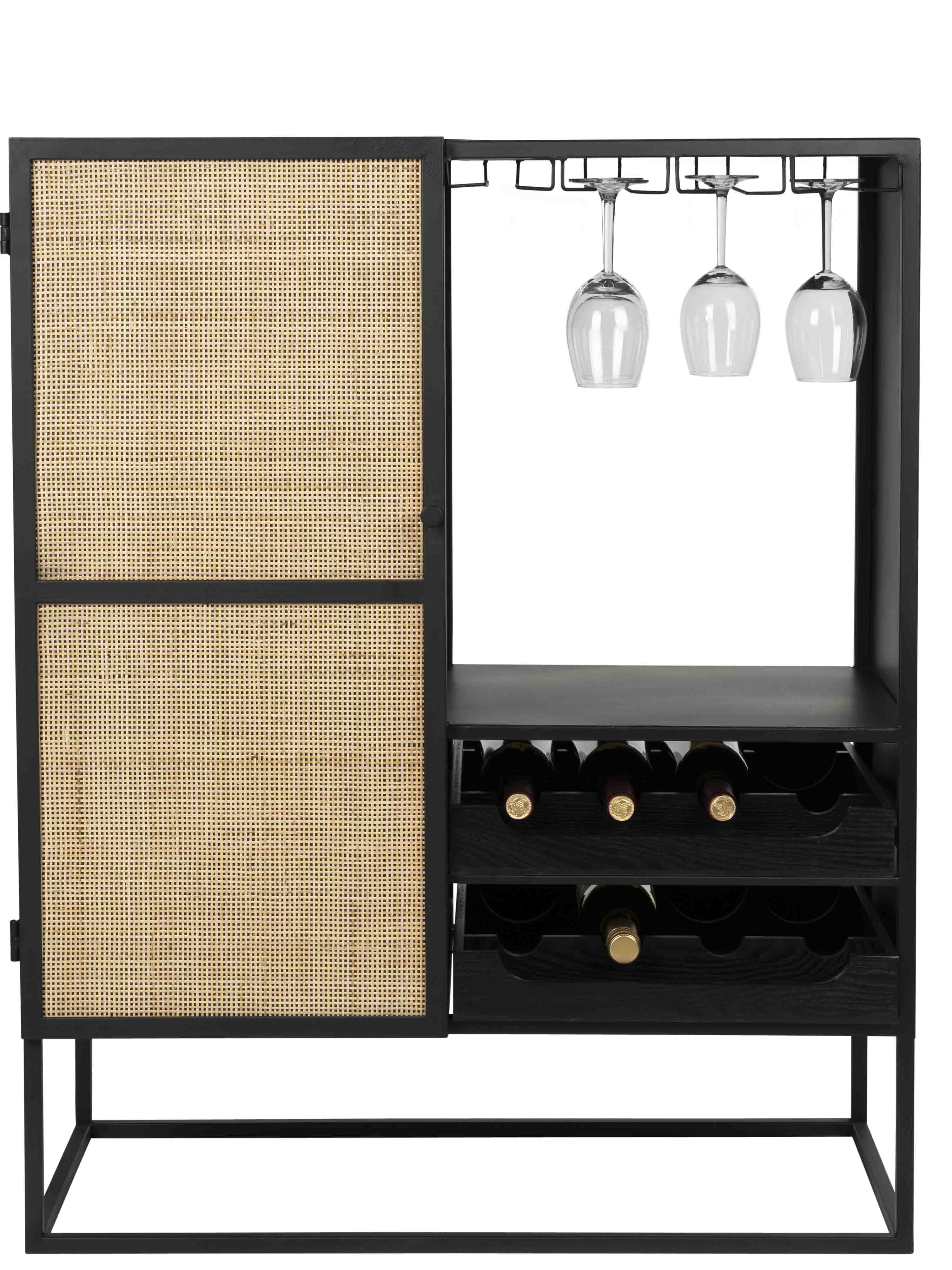 Armie Low Wine Cabinet in Black And Rattan