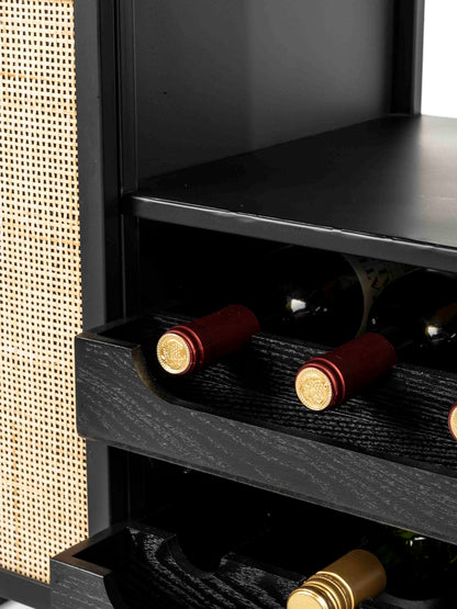 Armie Low Wine Cabinet in Black And Rattan