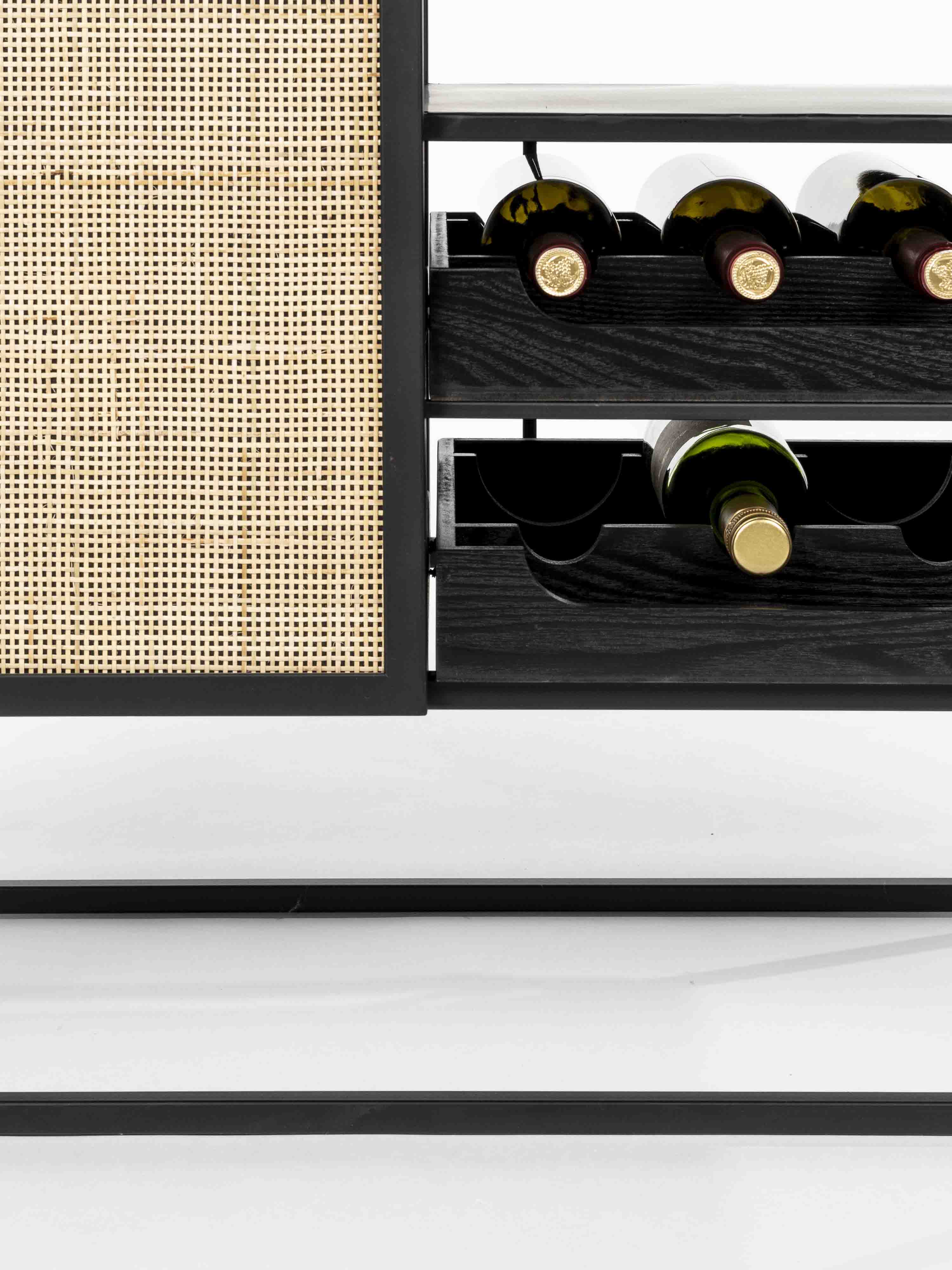 Armie Low Wine Cabinet in Black And Rattan