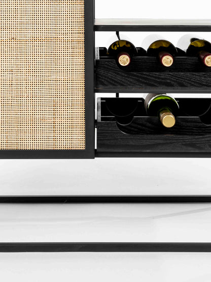 Armie Low Wine Cabinet in Black And Rattan