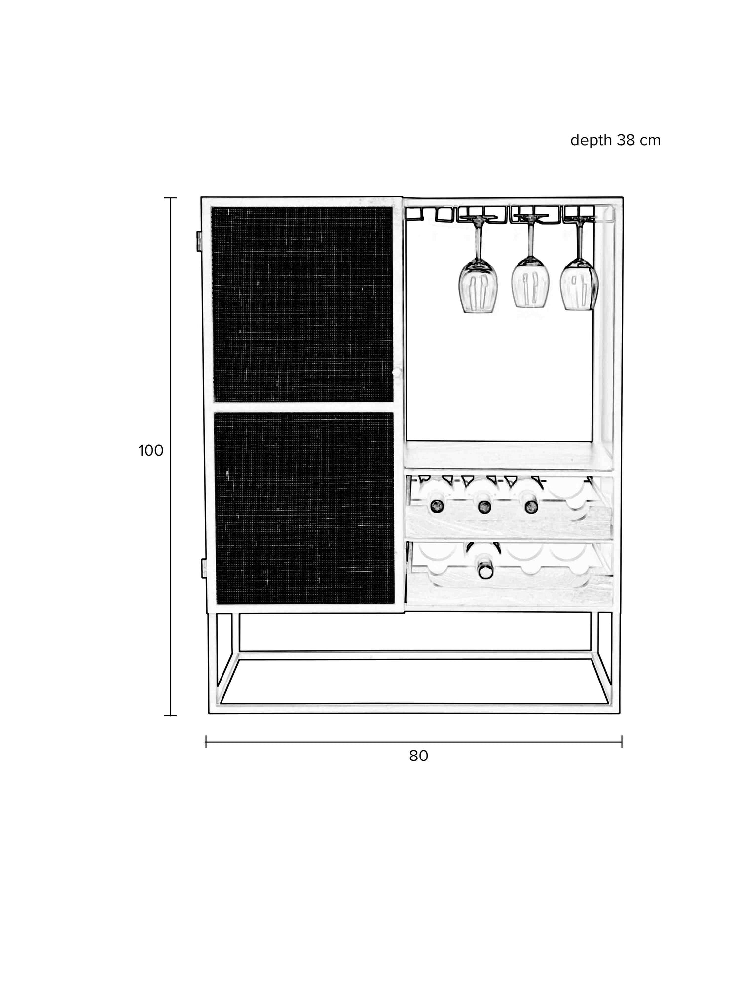 Armie Low Wine Cabinet in Black And Rattan