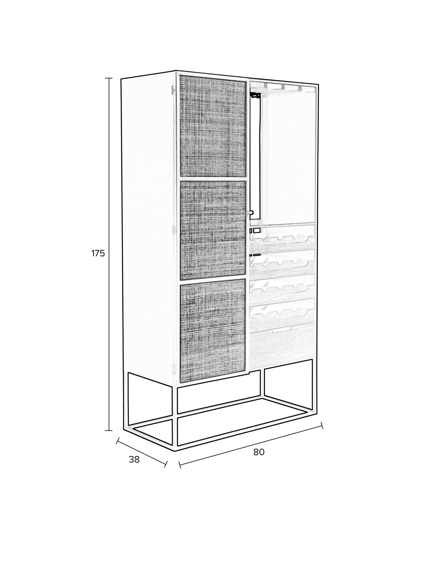 Armie High Wine Cabinet in Black And Rattan