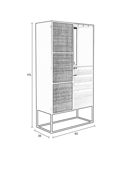 Armie High Wine Cabinet in Black And Rattan