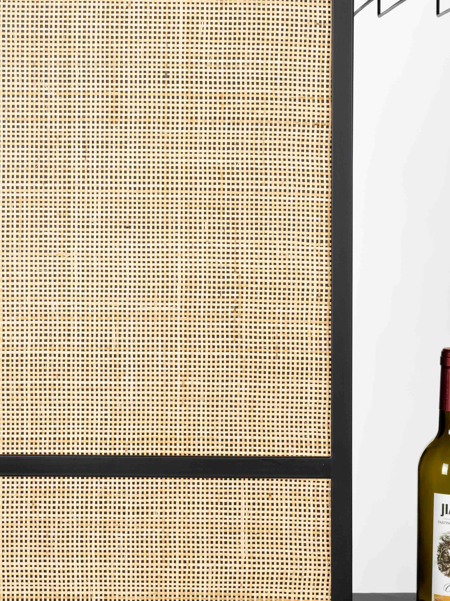 Armie High Wine Cabinet in Black And Rattan