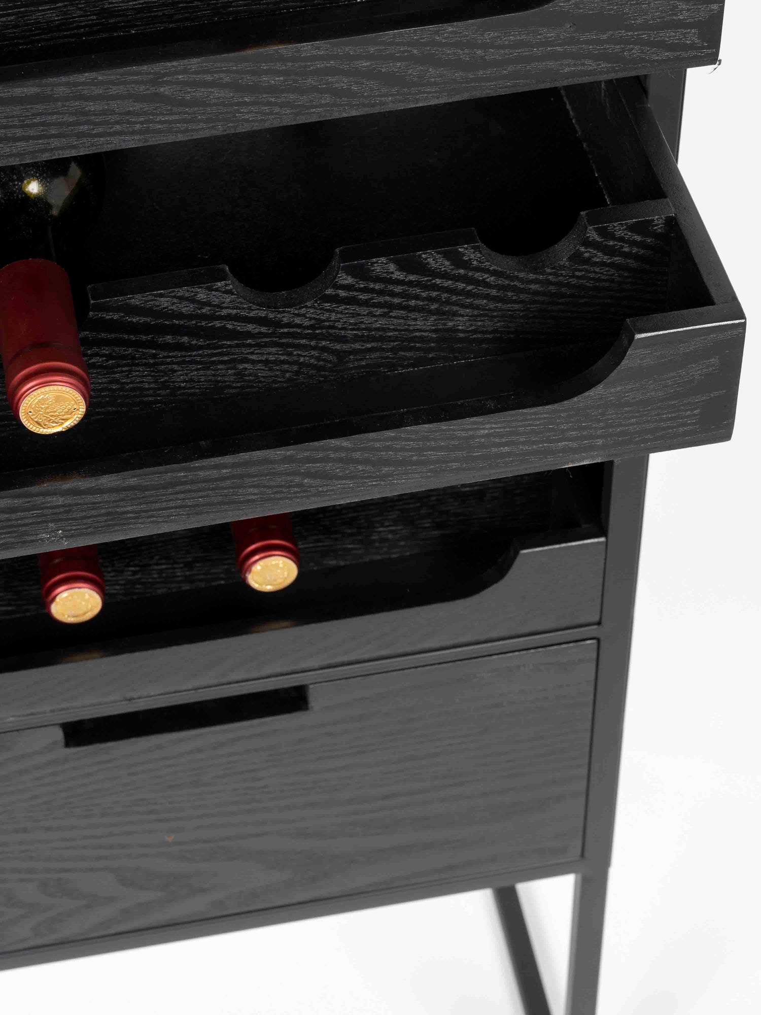 Armie High Wine Cabinet in Black And Rattan