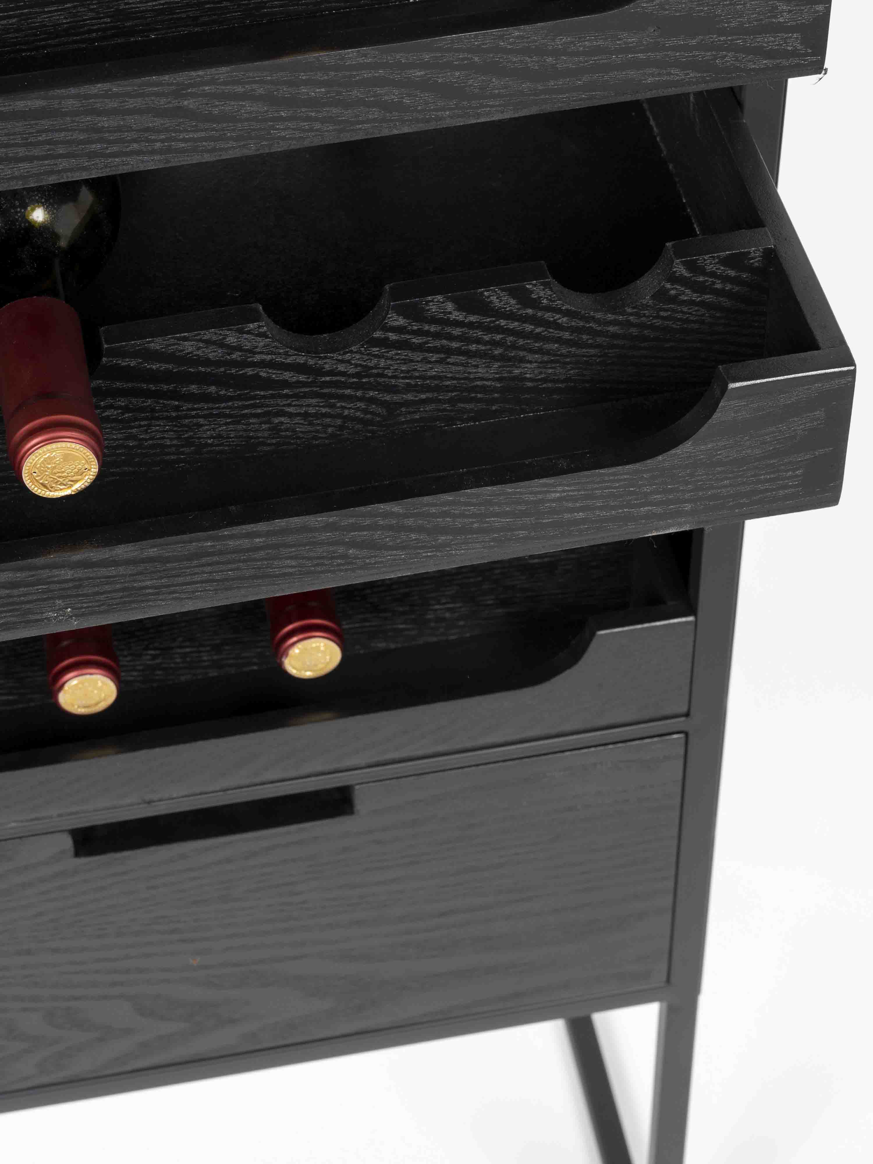 Armie High Wine Cabinet in Black And Rattan