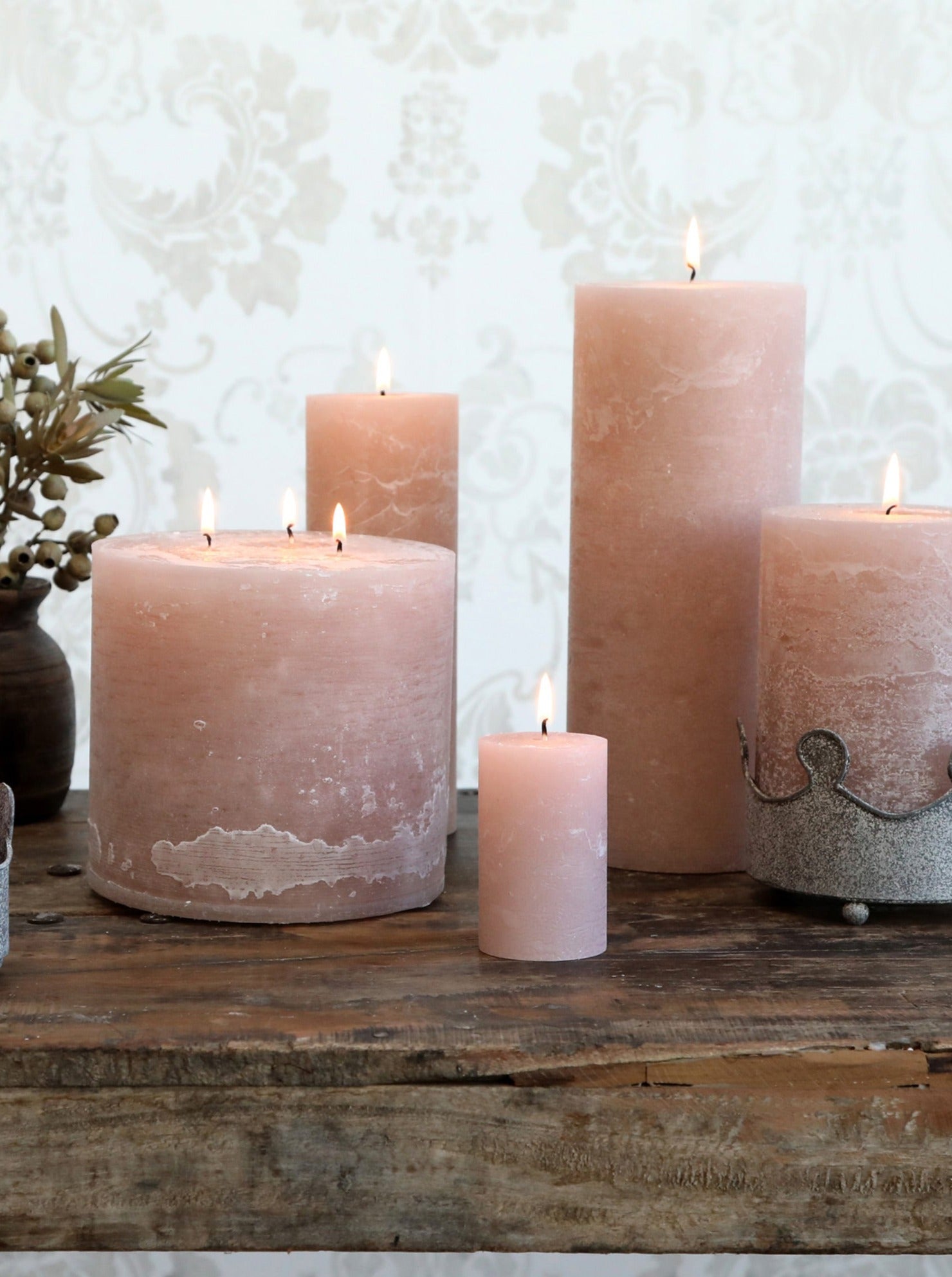 Medium Rustic Pillar Candle - Dusty Rose