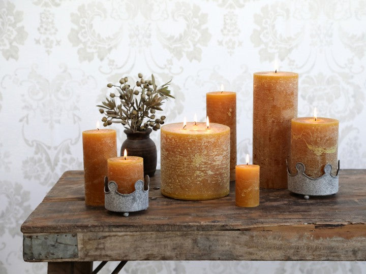 Mini Rustic Pillar Candle Mustard