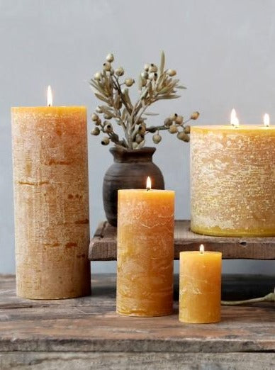 Mini Rustic Pillar Candle Mustard