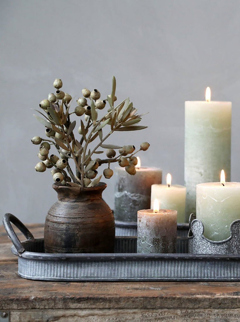 Mini Rustic Pillar Candle Olive